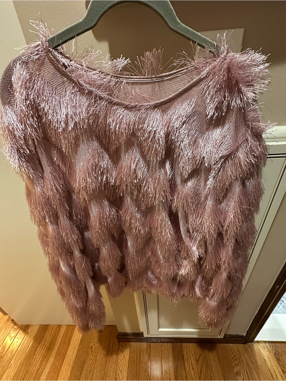 SHEIN Shaggy Rose Pink Fringe Sweater